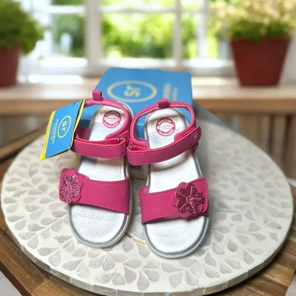 Stride Rite Jade Pink Glitter Flower Sandals Toddler Girls Size 9M EU 25